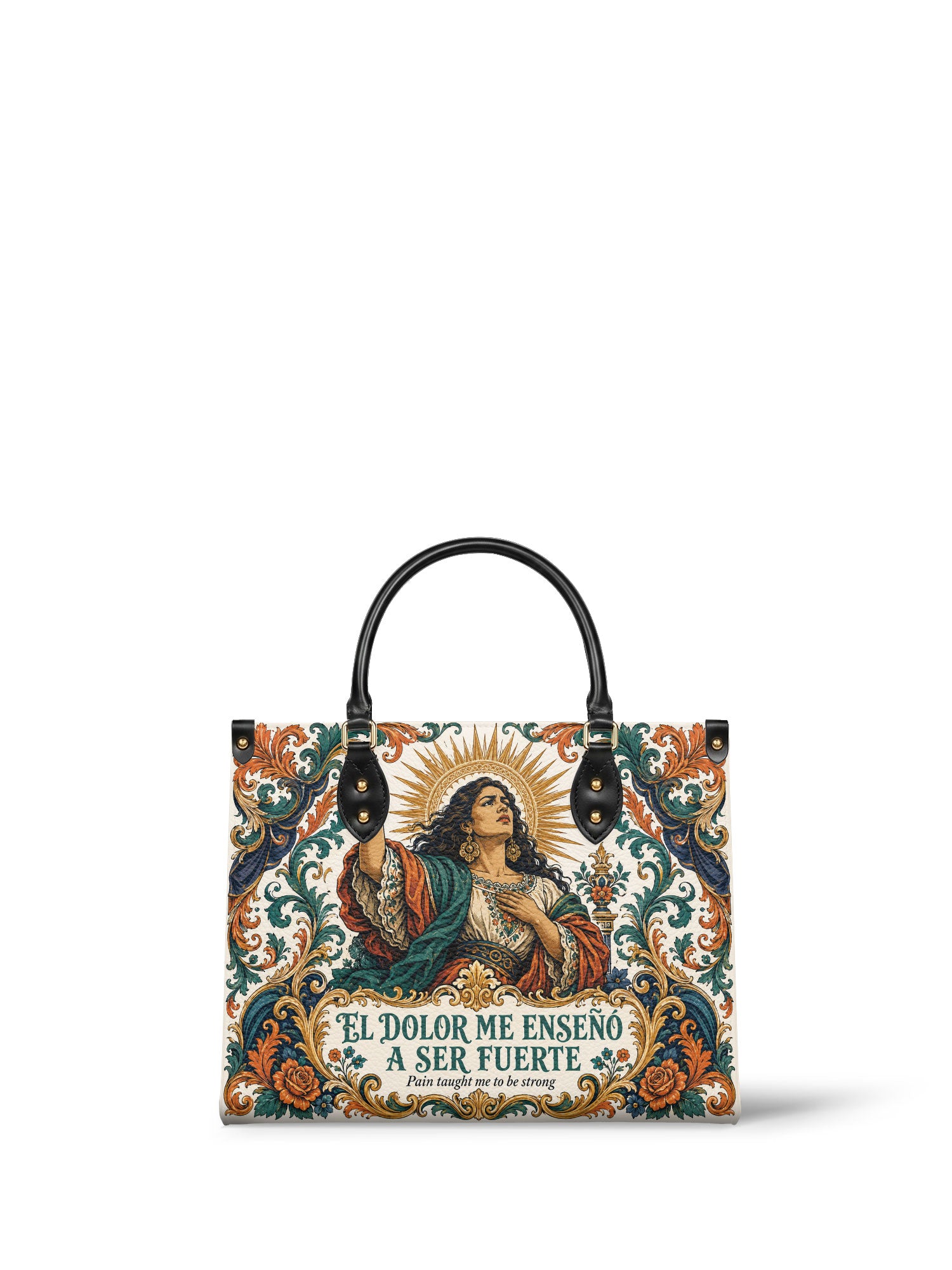 "El dolor me enseñó a ser fuerte" ver.5 Leather Handbag - front view | Paleta Bags