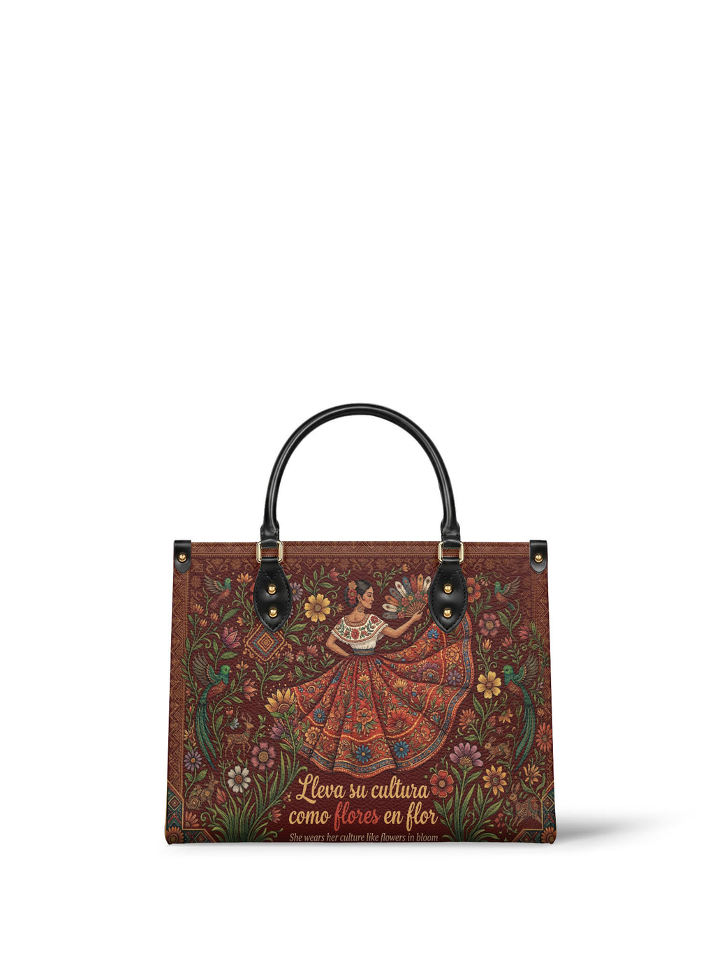 "Nacida de la tierra, hecha para el mundo" ver.5 Leather Handbag - front view | Paleta Bags