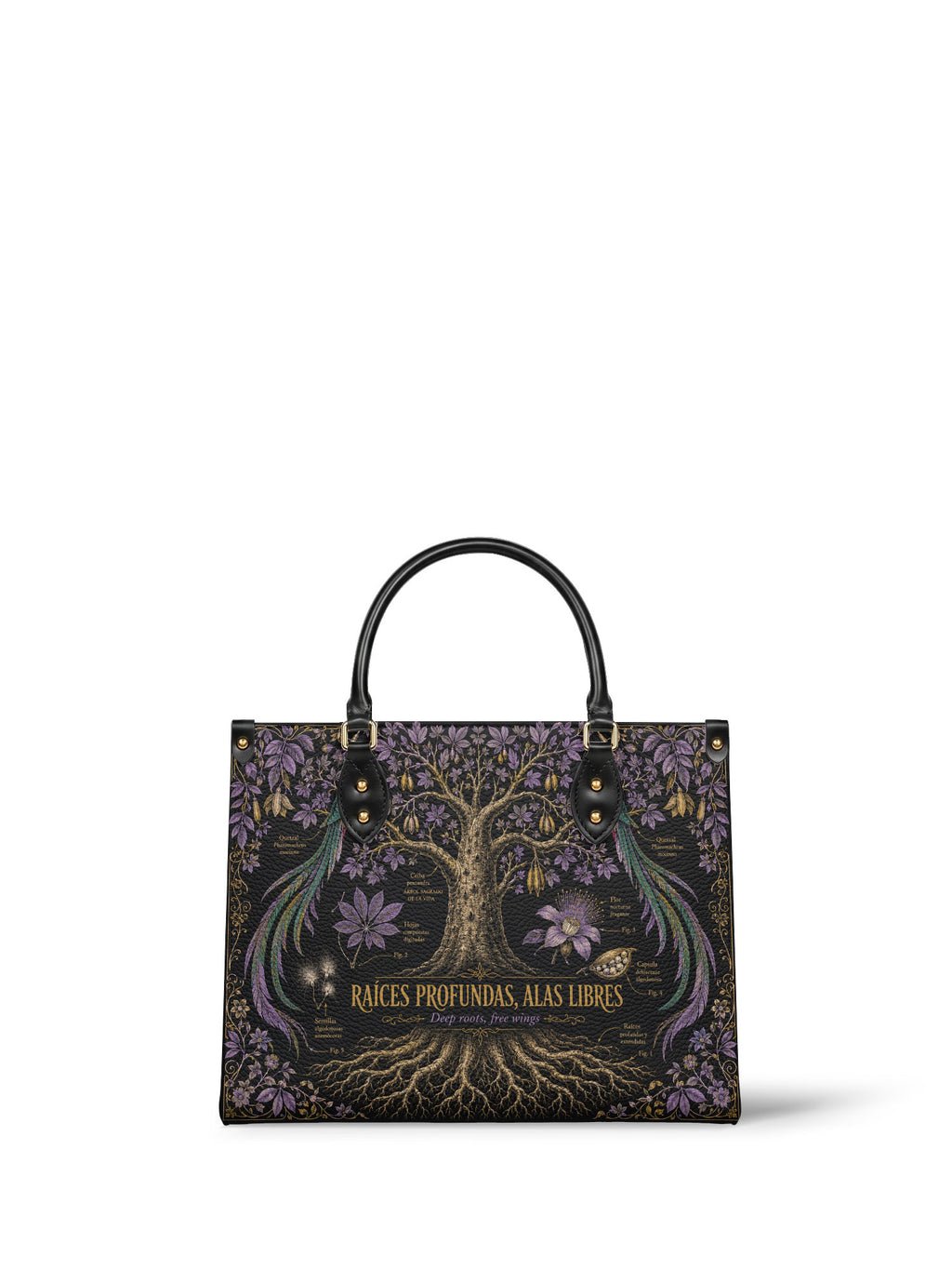 "Raíces profundas, alas libres" ver.2 Leather Handbag - front view | Paleta Bags
