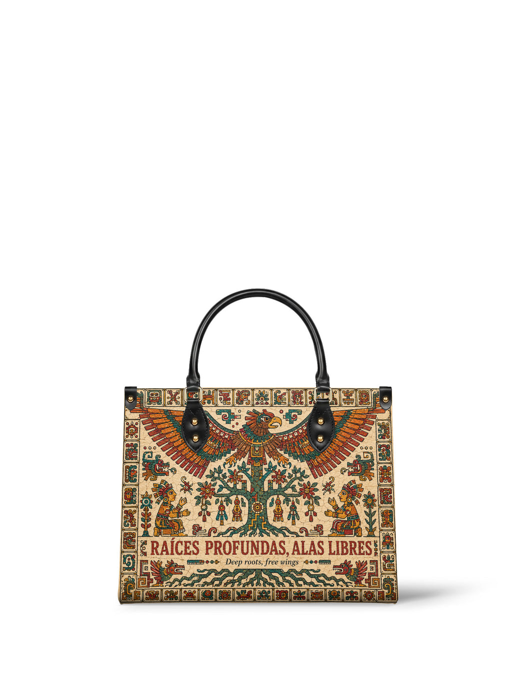 "Raíces profundas, alas libres" ver.5 Leather Handbag - front view | Paleta Bags