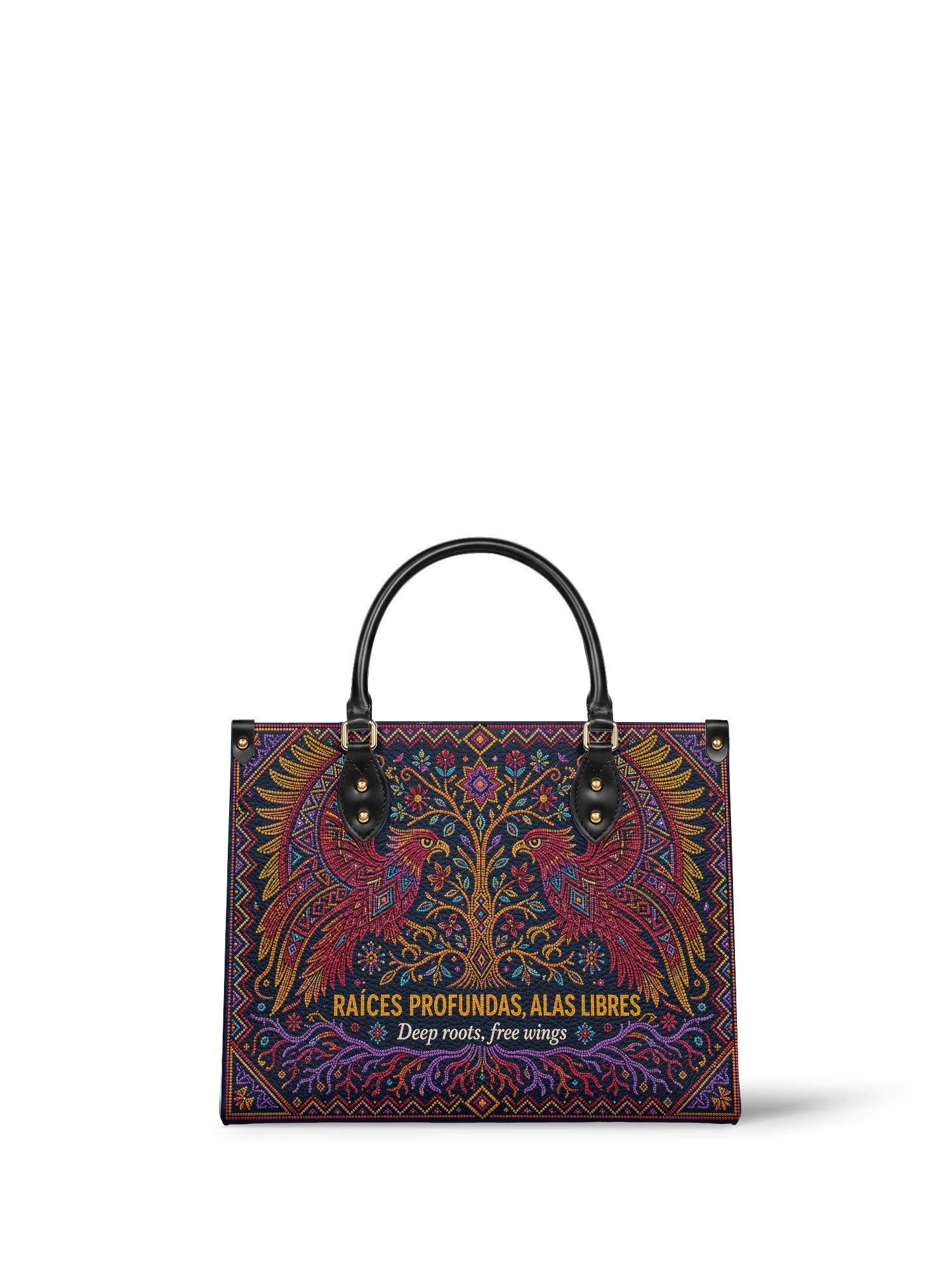 "Raíces profundas, alas libres" ver.1 Leather Handbag - front view | Paleta Bags
