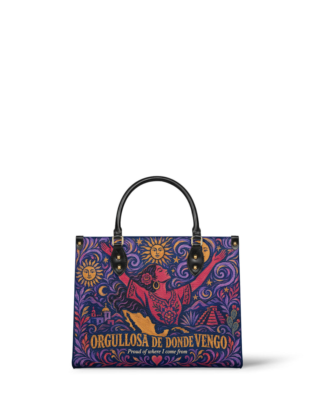 "Orgullosa de donde vengo" ver.5 Leather Handbag - front view | Paleta Bags