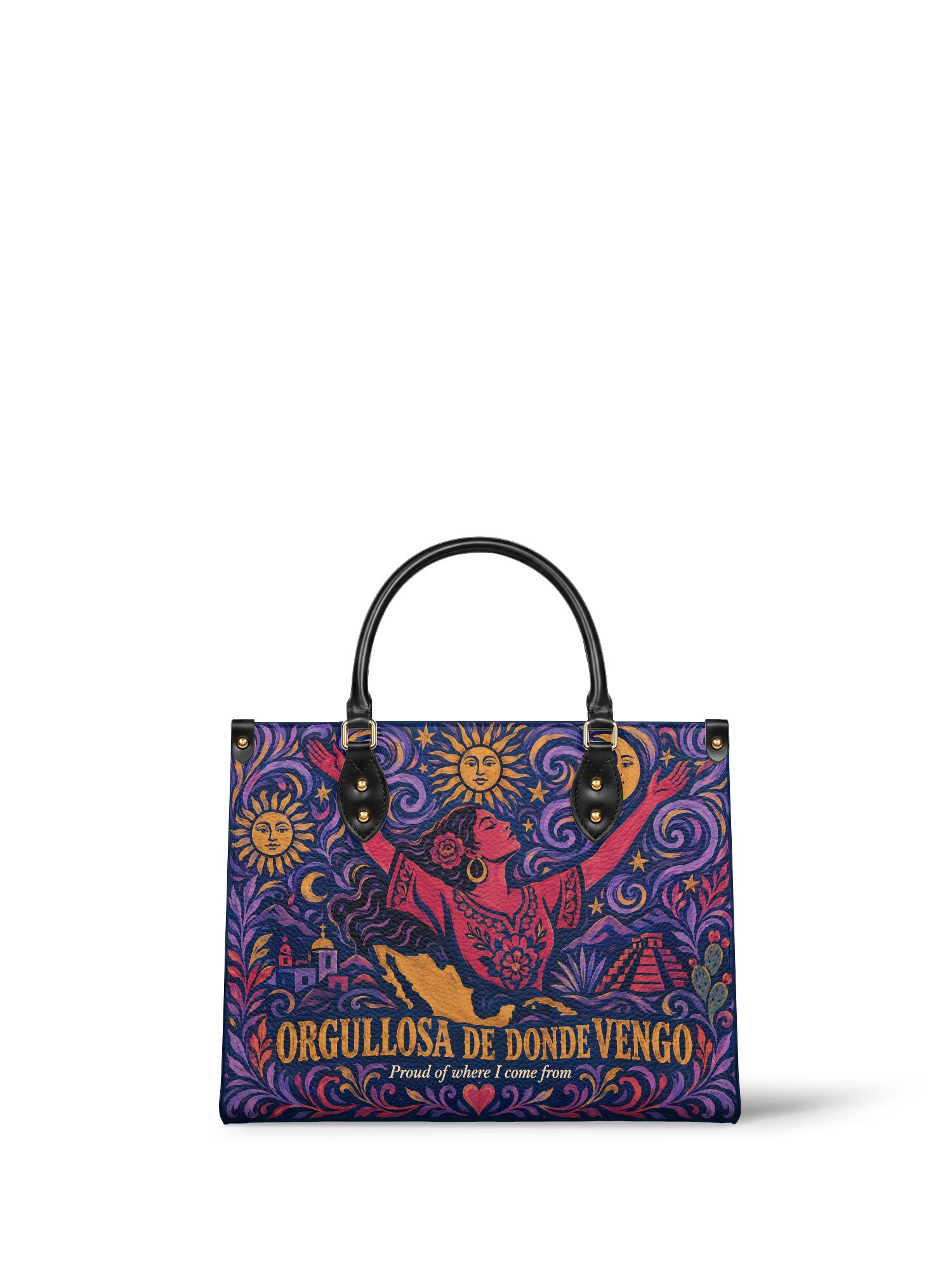 "Orgullosa de donde vengo" ver.5 Leather Handbag - front view | Paleta Bags