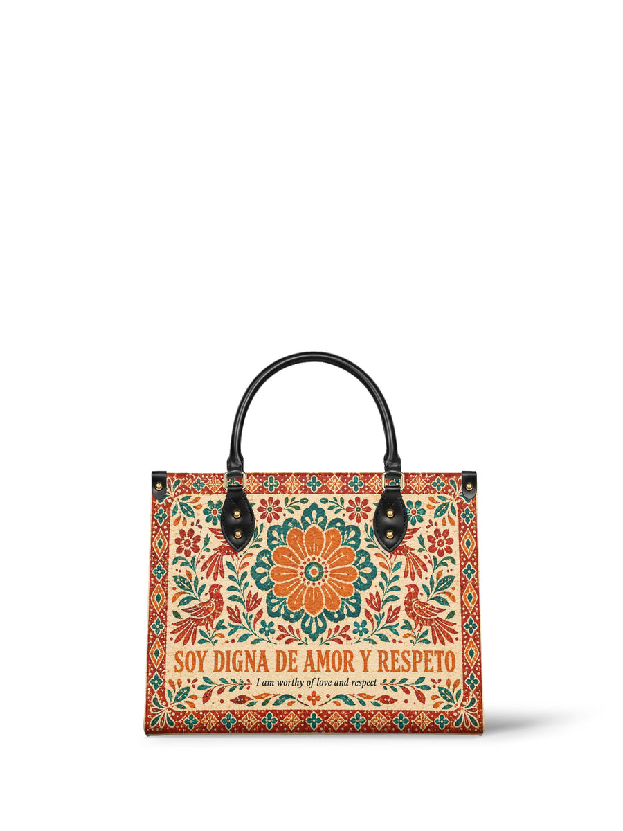 "Soy digna de amor y respeto" ver.5 Leather Handbag