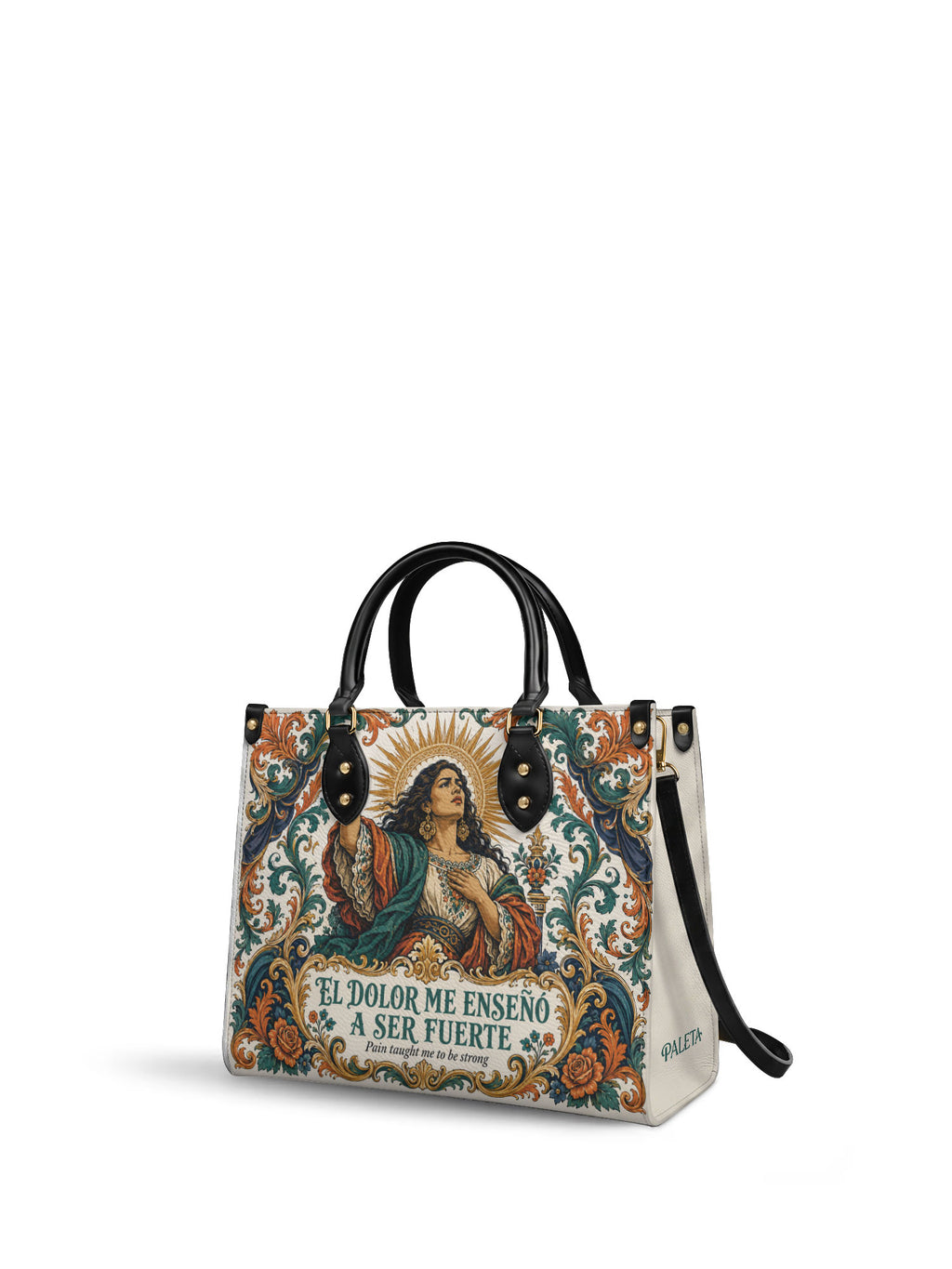 "El dolor me enseñó a ser fuerte" ver.5 Leather Handbag - side view | Paleta Bags