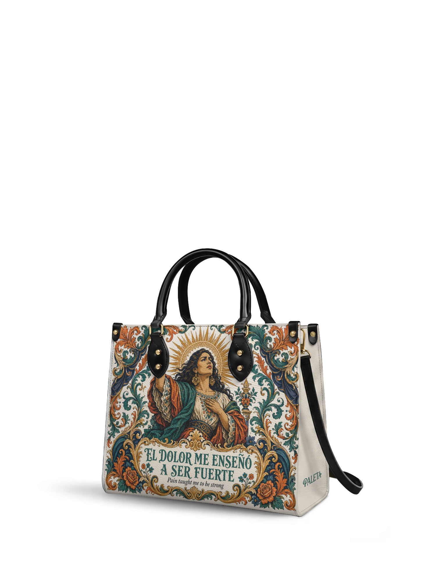 "El dolor me enseñó a ser fuerte" ver.5 Leather Handbag - side view | Paleta Bags