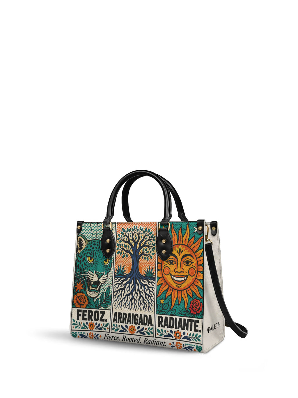 "Feroz. Arraigada. Radiante" ver.3 Leather Handbag - side view | Paleta Bags