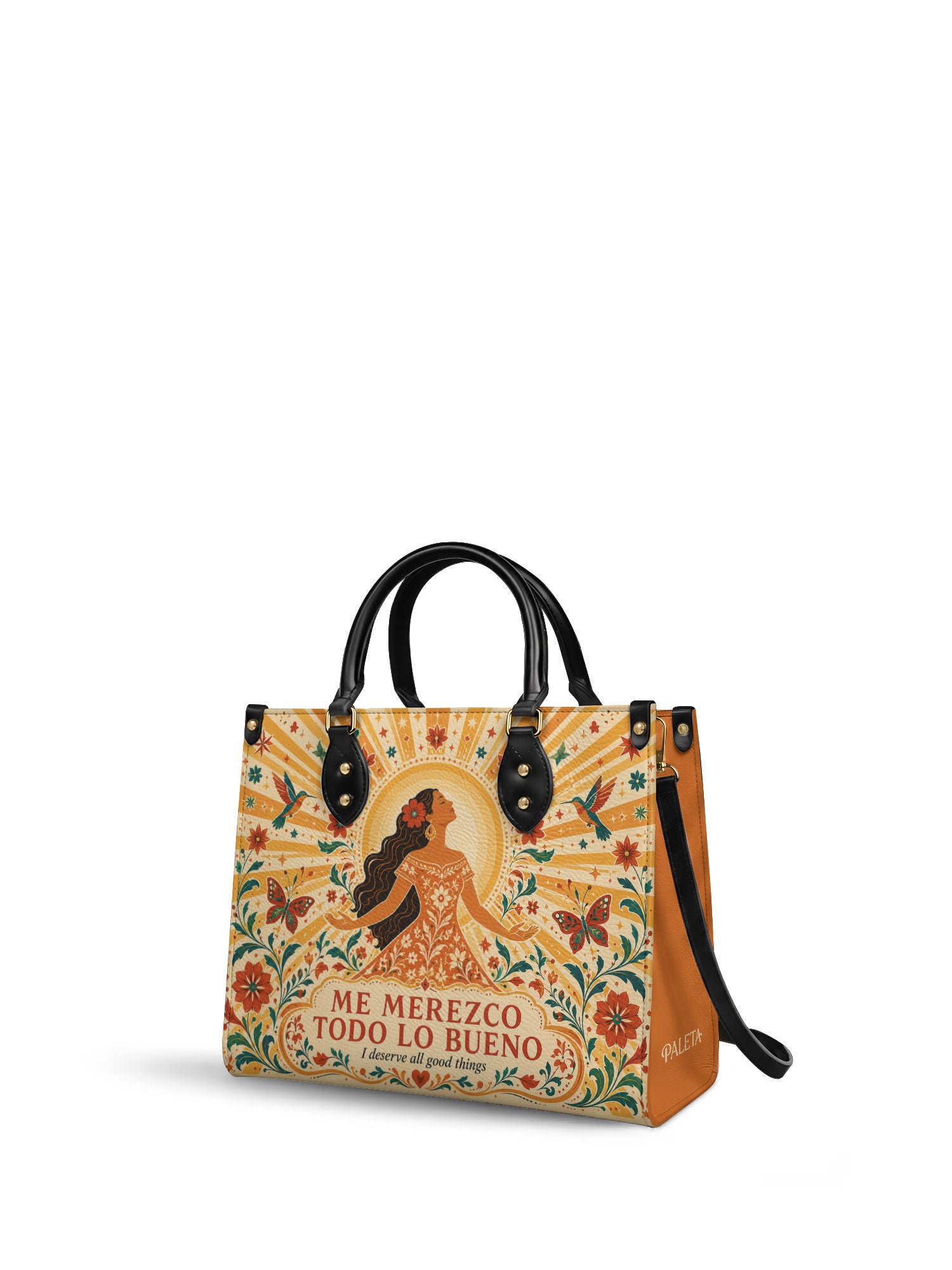 "Me merezco todo lo bueno" ver.4 Leather Handbag - side view | Paleta Bags