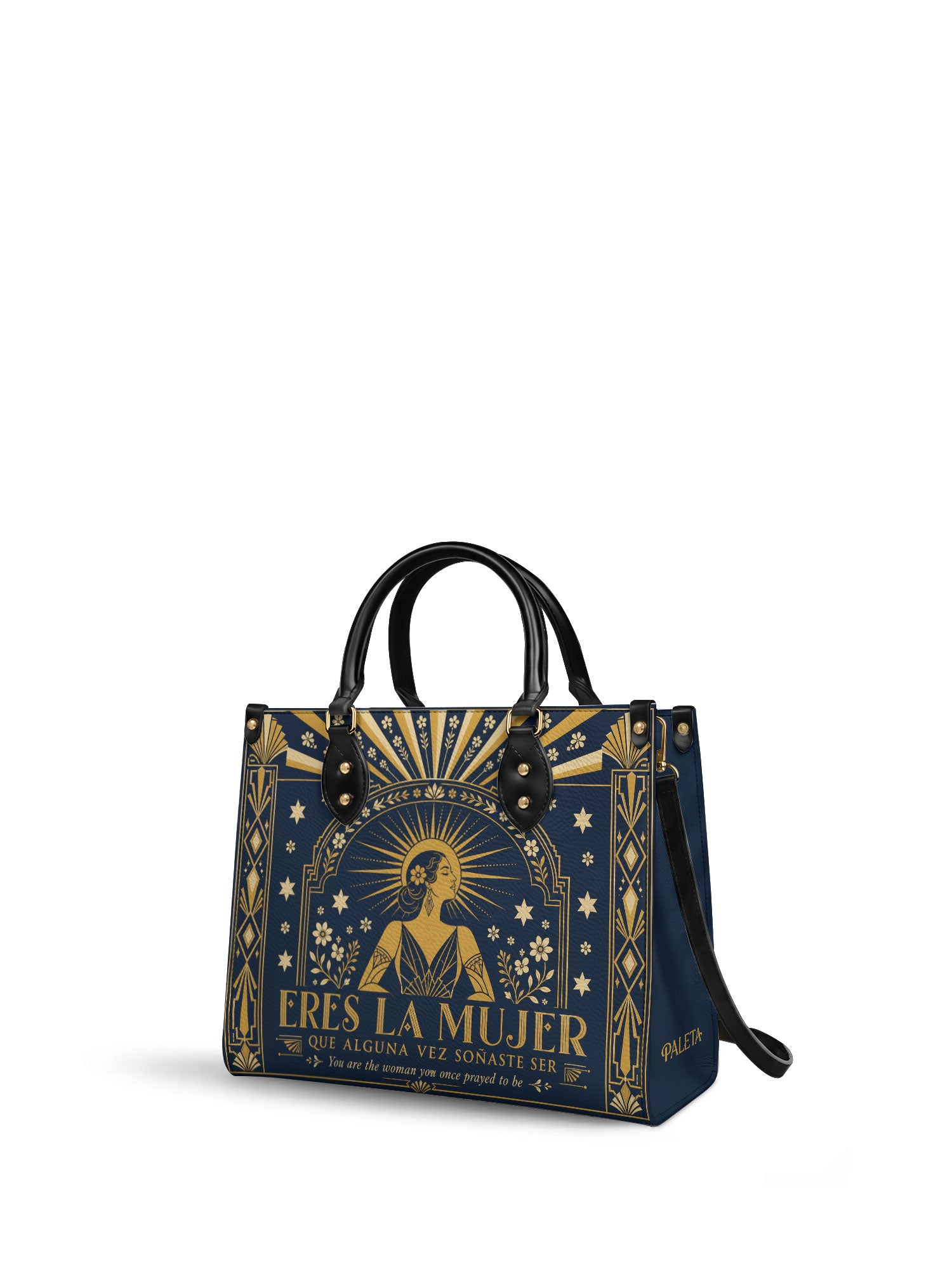 "Eres la mujer que alguna vez soñaste ser" ver.7 Leather Handbag - side view | Paleta Bags