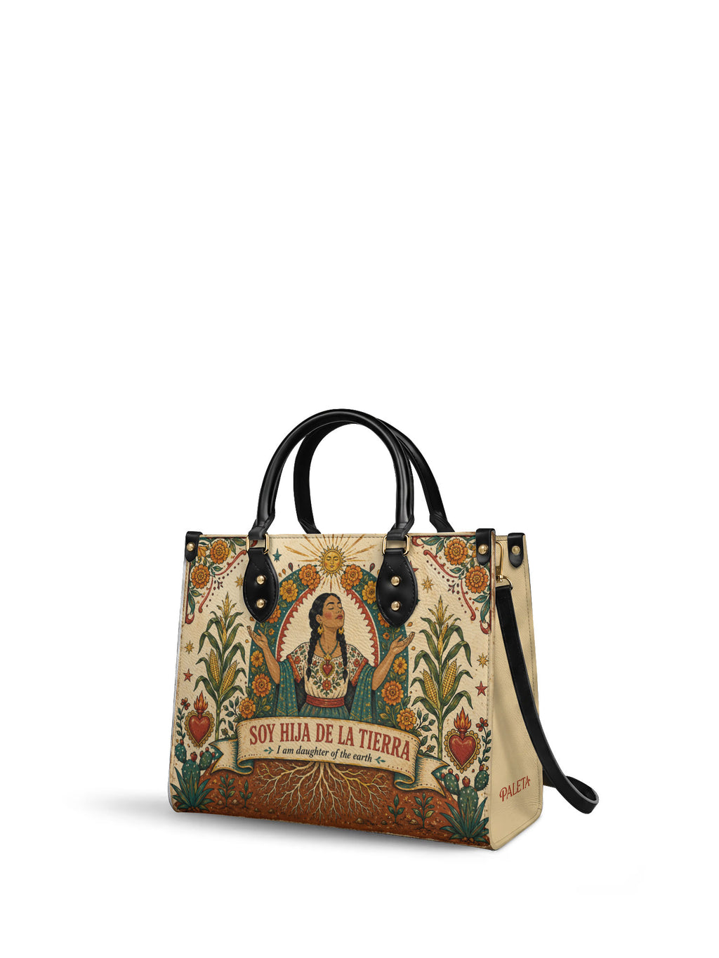 "Soy hija de la tierra" ver.5 Leather Handbag - side view | Paleta Bags