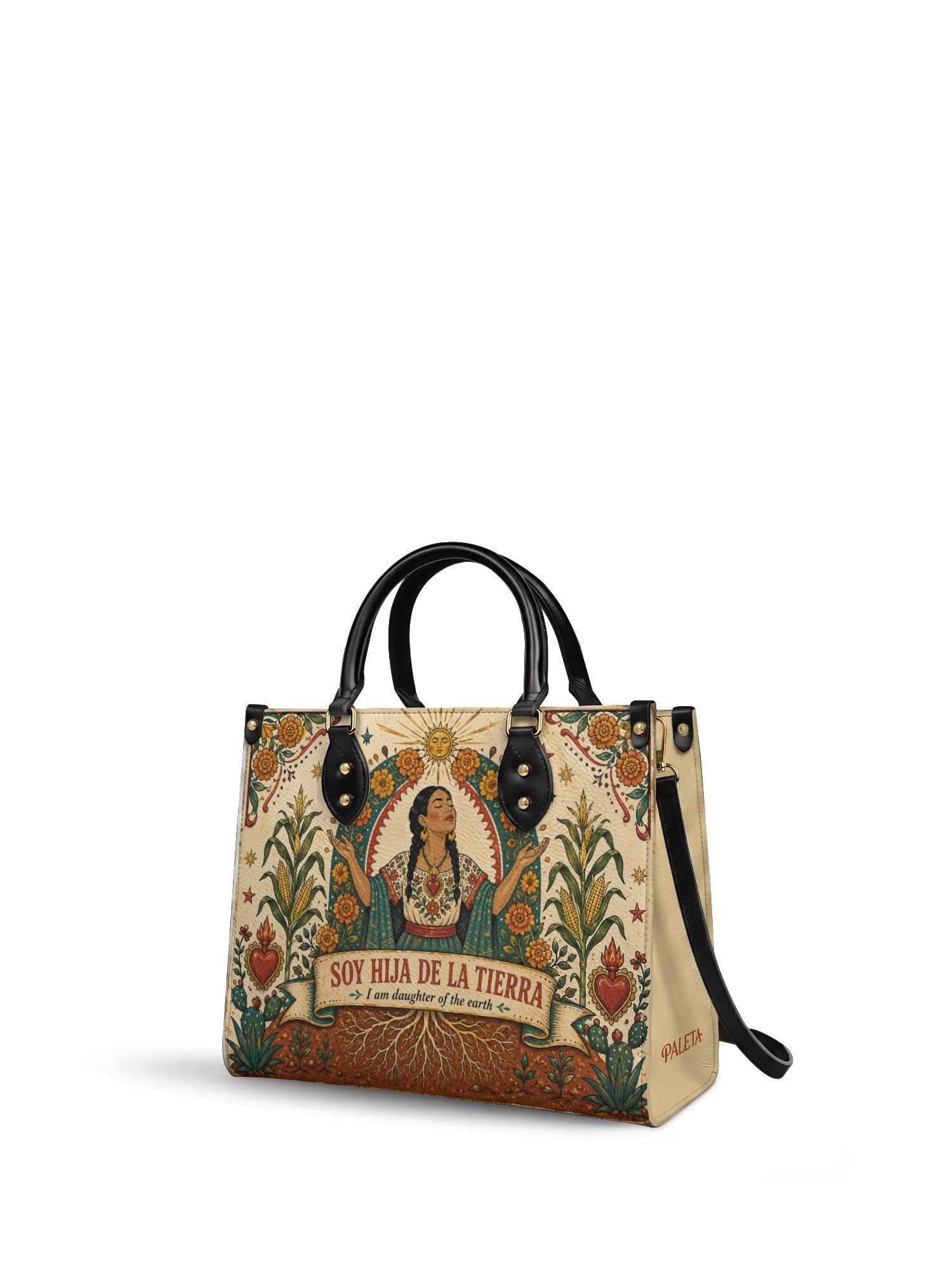 "Soy hija de la tierra" ver.5 Leather Handbag - side view | Paleta Bags