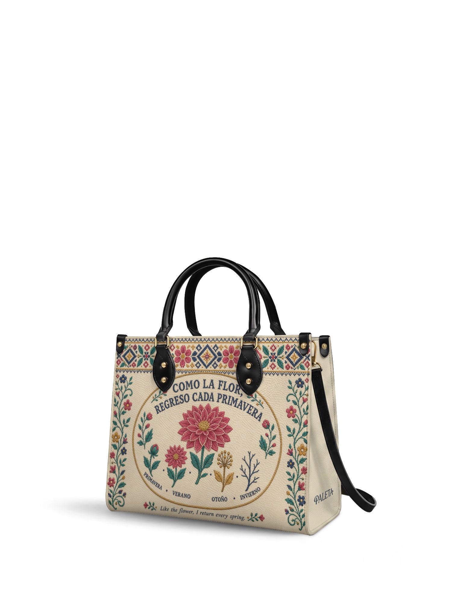 "Como la flor, regreso cada primavera" ver.3 Leather Handbag - side view | Paleta Bags
