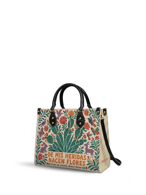 "De mis heridas nacen flores" ver.4 Leather Handbag - side view | Paleta Bags