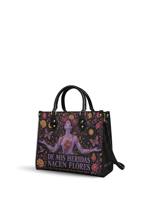 "De mis heridas nacen flores" ver.5 Leather Handbag - side view | Paleta Bags