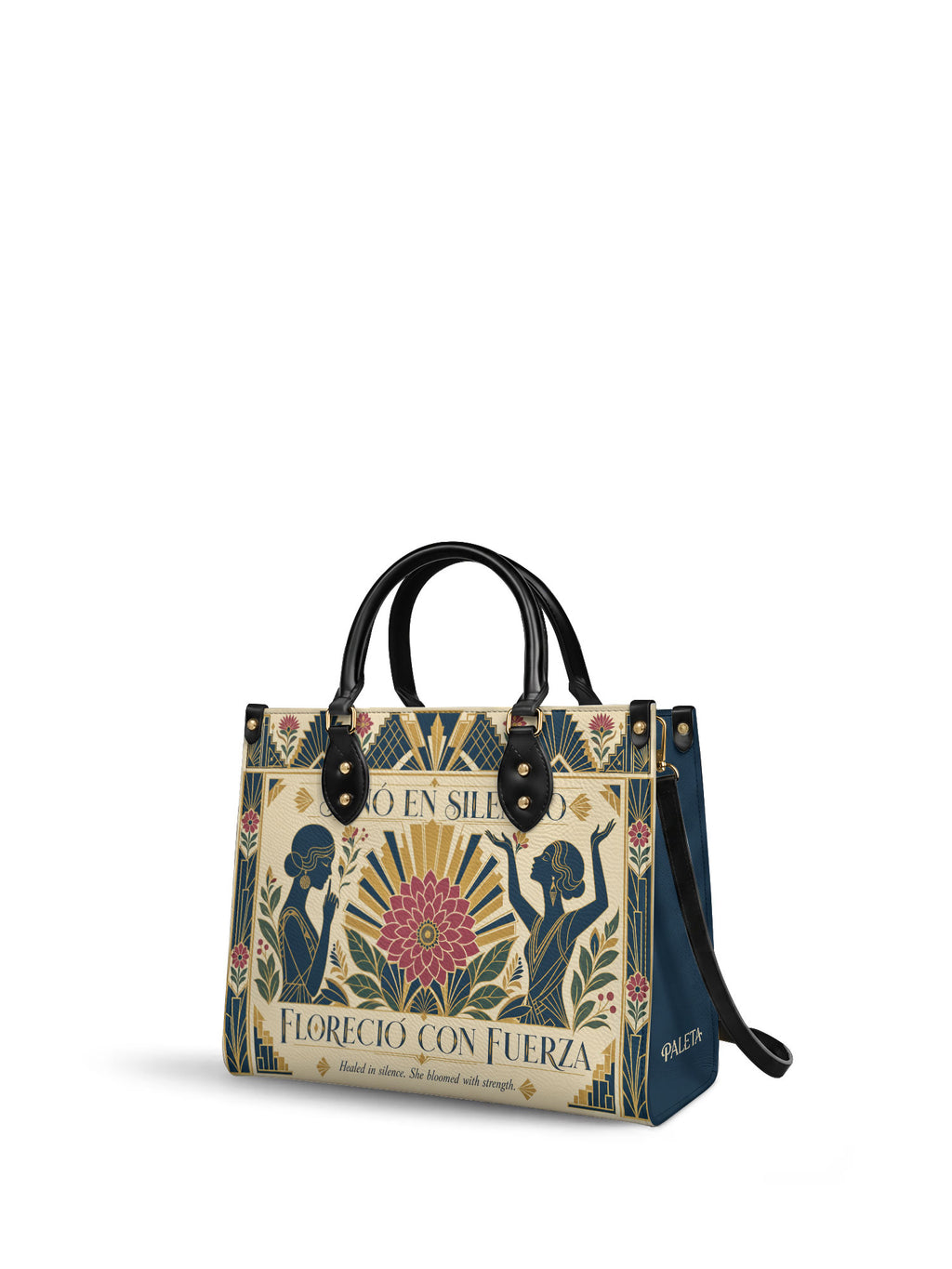 "Sanó en silencio, floreció con fuerza" ver.3 Leather Handbag - side view | Paleta Bags