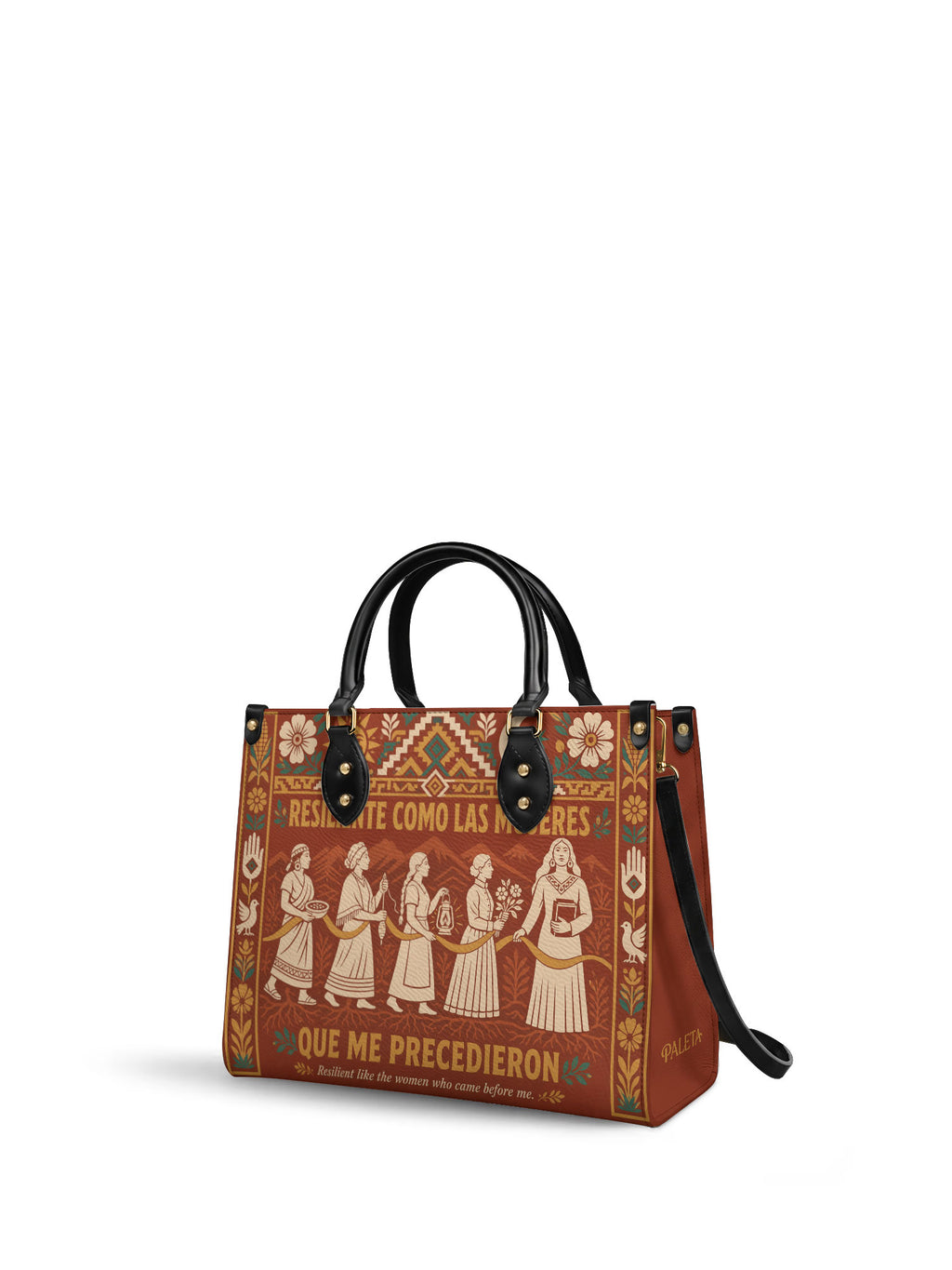 "Resiliente como las mujeres que me precedieron" ver.1 Leather Handbag - side view | Paleta Bags