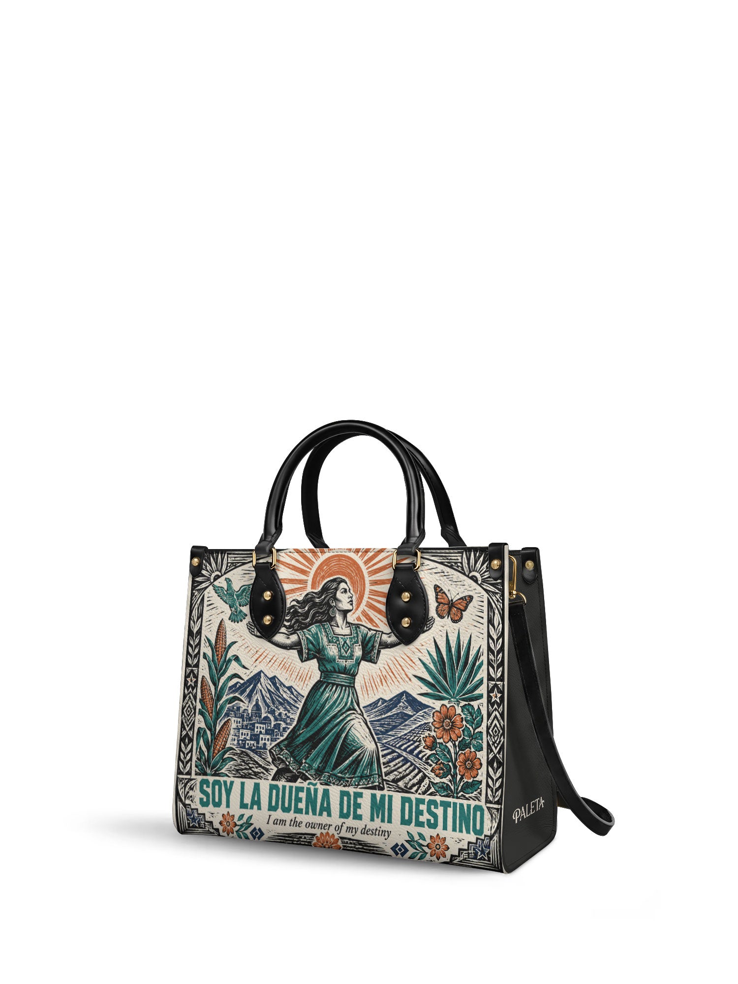 "Soy la dueña de mi destino" ver.2 Leather Handbag - side view | Paleta Bags