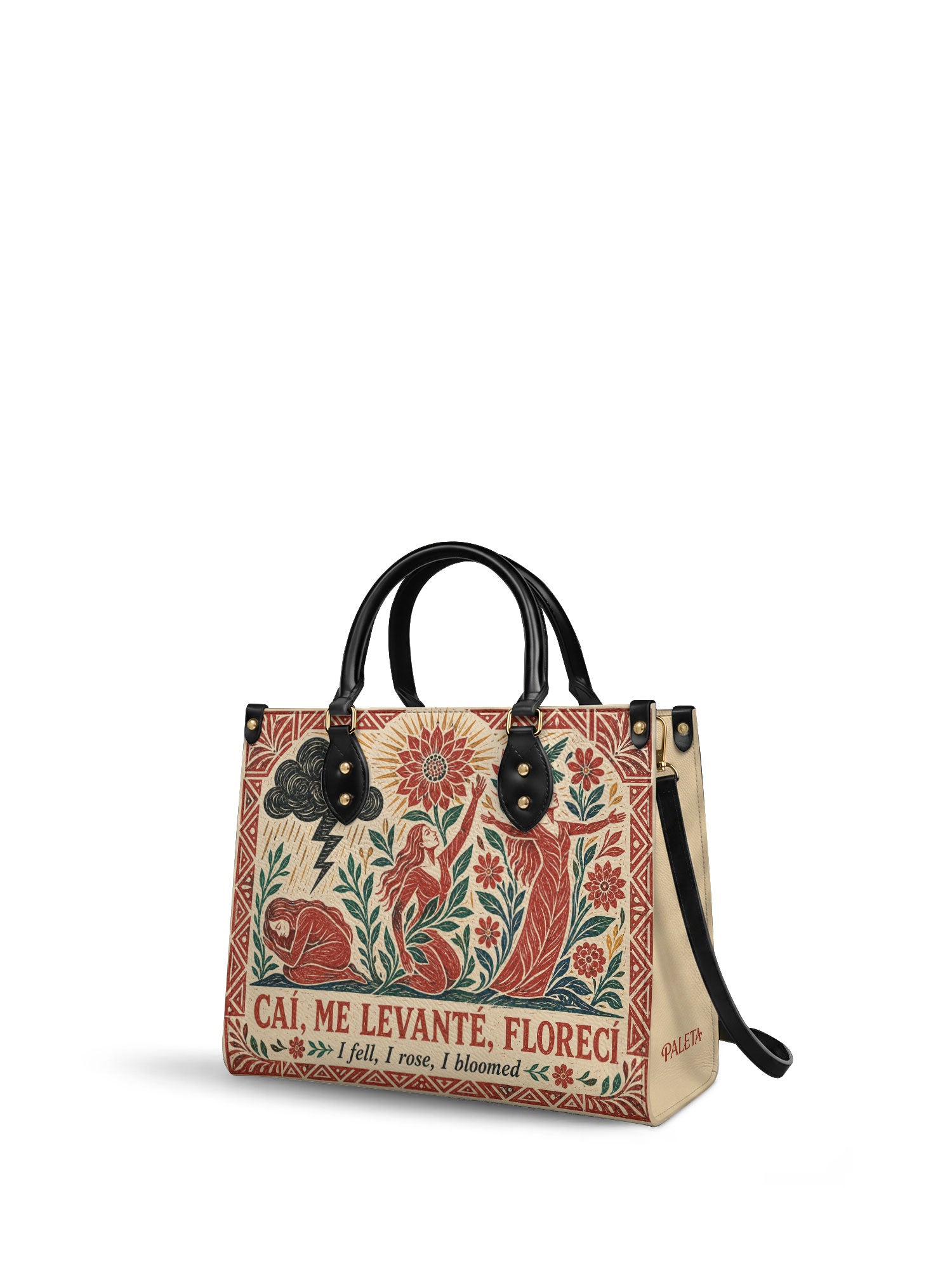 "Caí, me levanté, florecí" ver.2 Leather Handbag - side view | Paleta Bags
