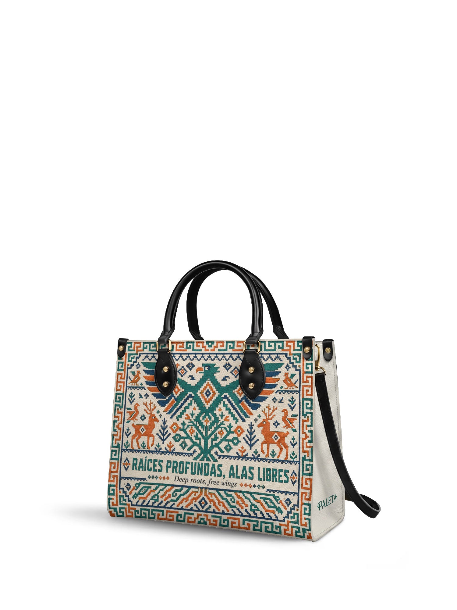"Raíces profundas, alas libres" ver.4 Leather Handbag - side view | Paleta Bags