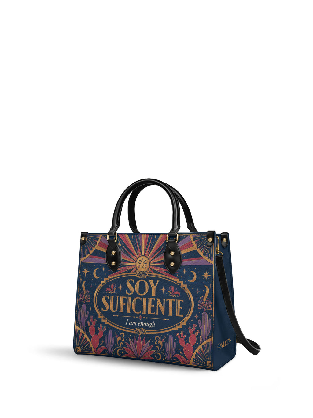 "Soy suficiente, tal y como soy" ver.3 Leather Handbag - side view | Paleta Bags