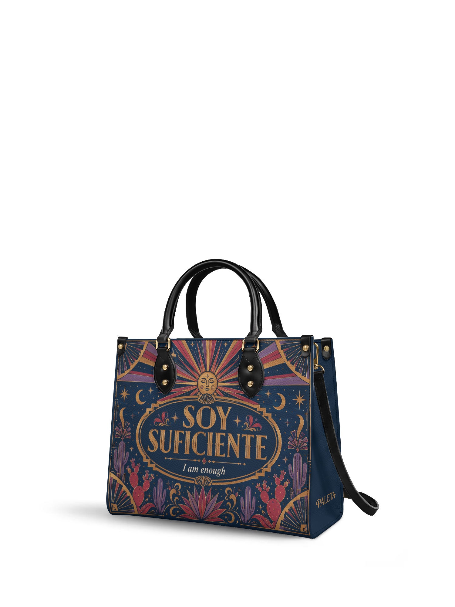 "Soy suficiente, tal y como soy" ver.3 Leather Handbag - side view | Paleta Bags