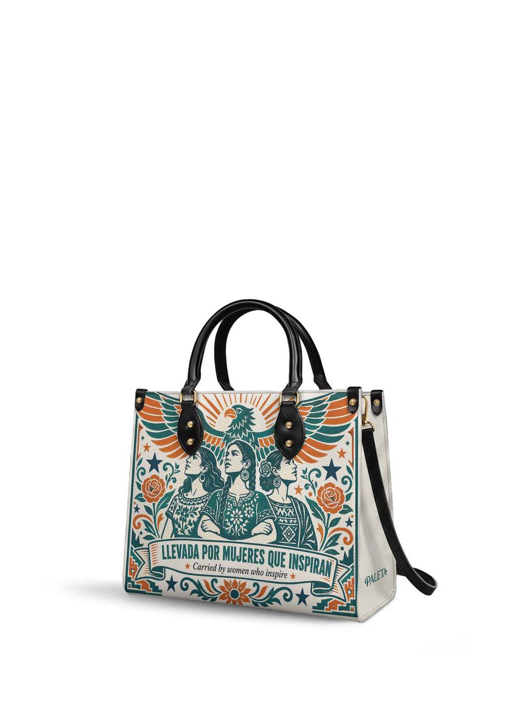 "Llevada por mujeres que inspiran" ver.3 Leather Handbag - side view | Paleta Bags