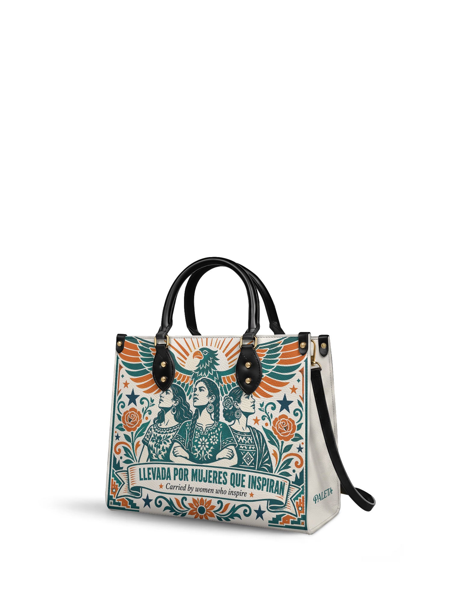 "Llevada por mujeres que inspiran" ver.3 Leather Handbag - side view | Paleta Bags