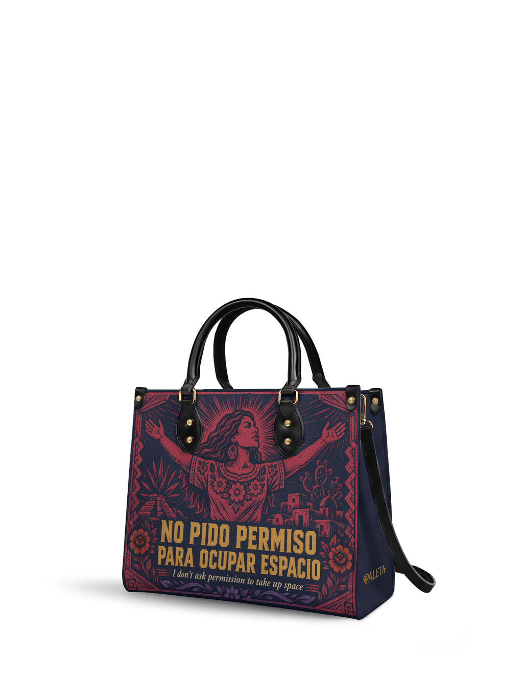 "No pido permiso para ocupar espacio" ver.2 Leather Handbag - side view | Paleta Bags