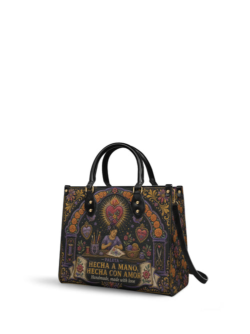 "Hecha a mano, hecha con amor" ver.5 Leather Handbag - side view