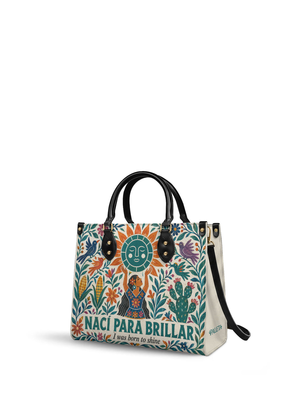 "Nací para brillar" ver.2 Leather Handbag - side view | Paleta Bags