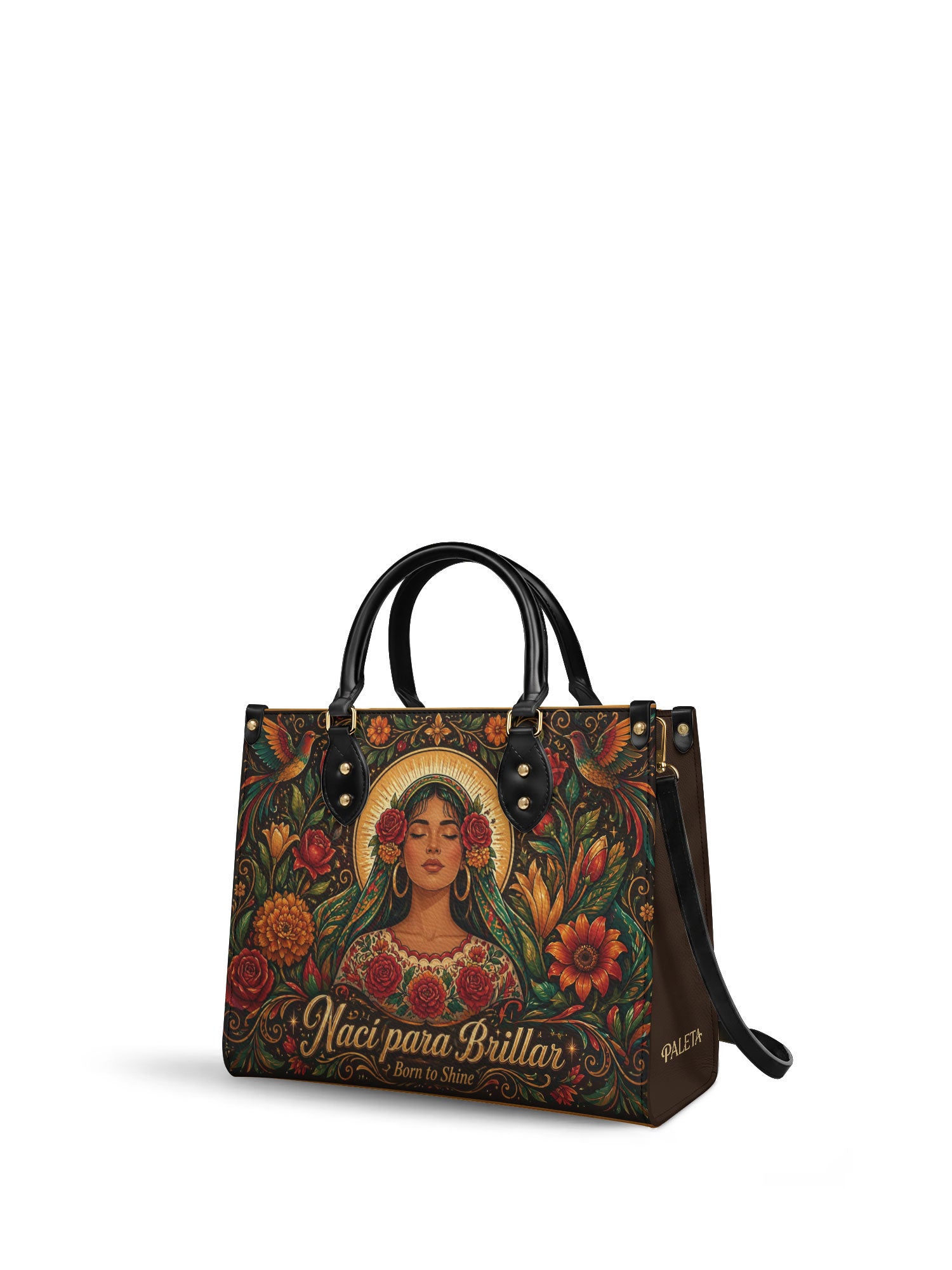 "Nací para brillar" ver.3 Leather Handbag - side view | Paleta Bags
