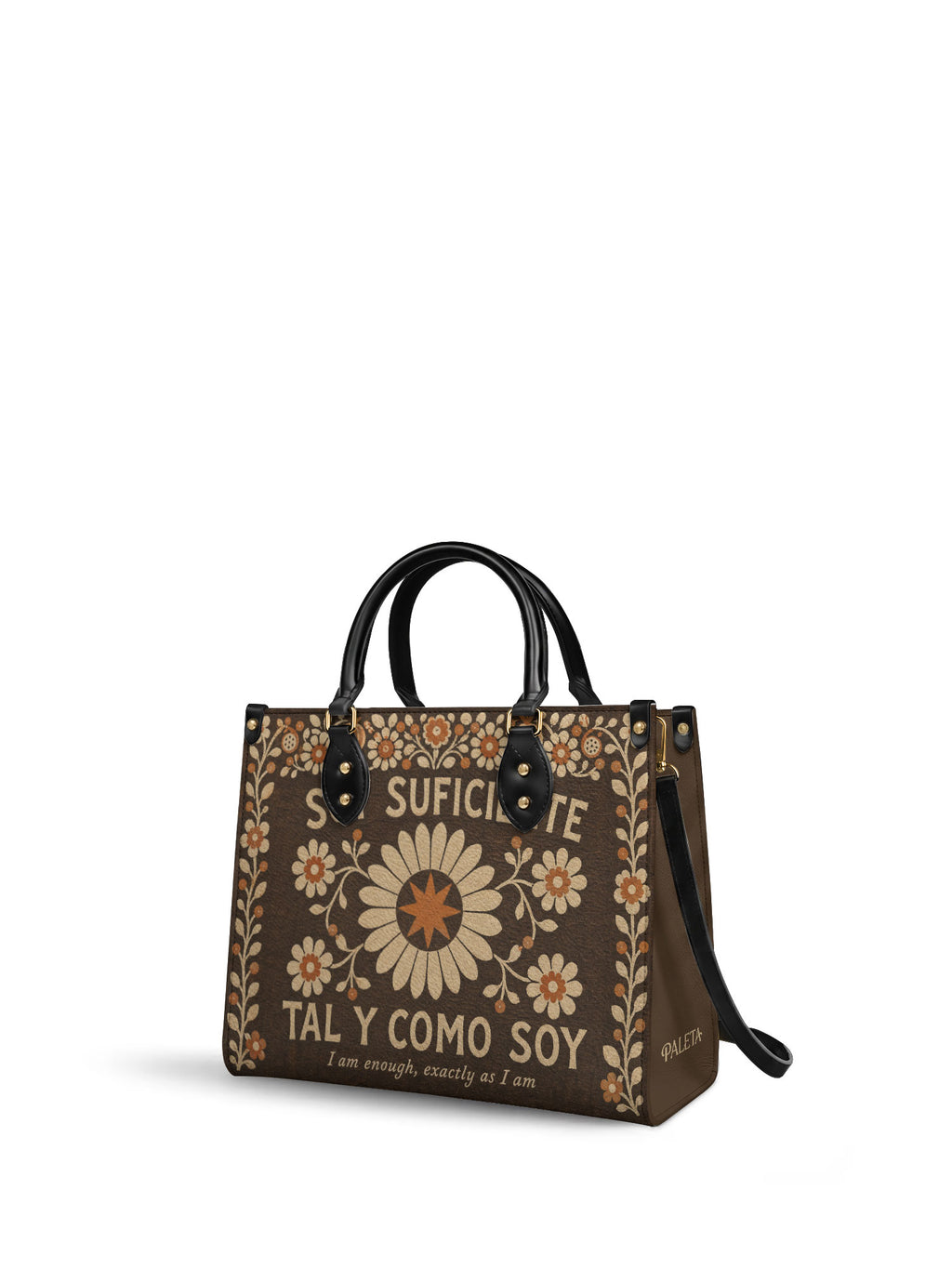 "Soy suficiente, tal y como soy" ver.6 Leather Handbag - side view | Paleta Bags
