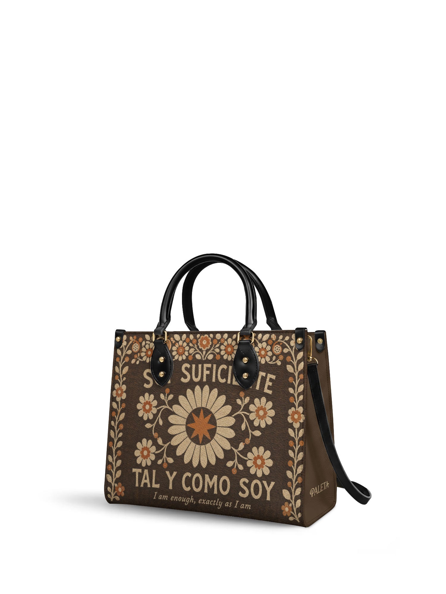 "Soy suficiente, tal y como soy" ver.6 Leather Handbag - side view | Paleta Bags