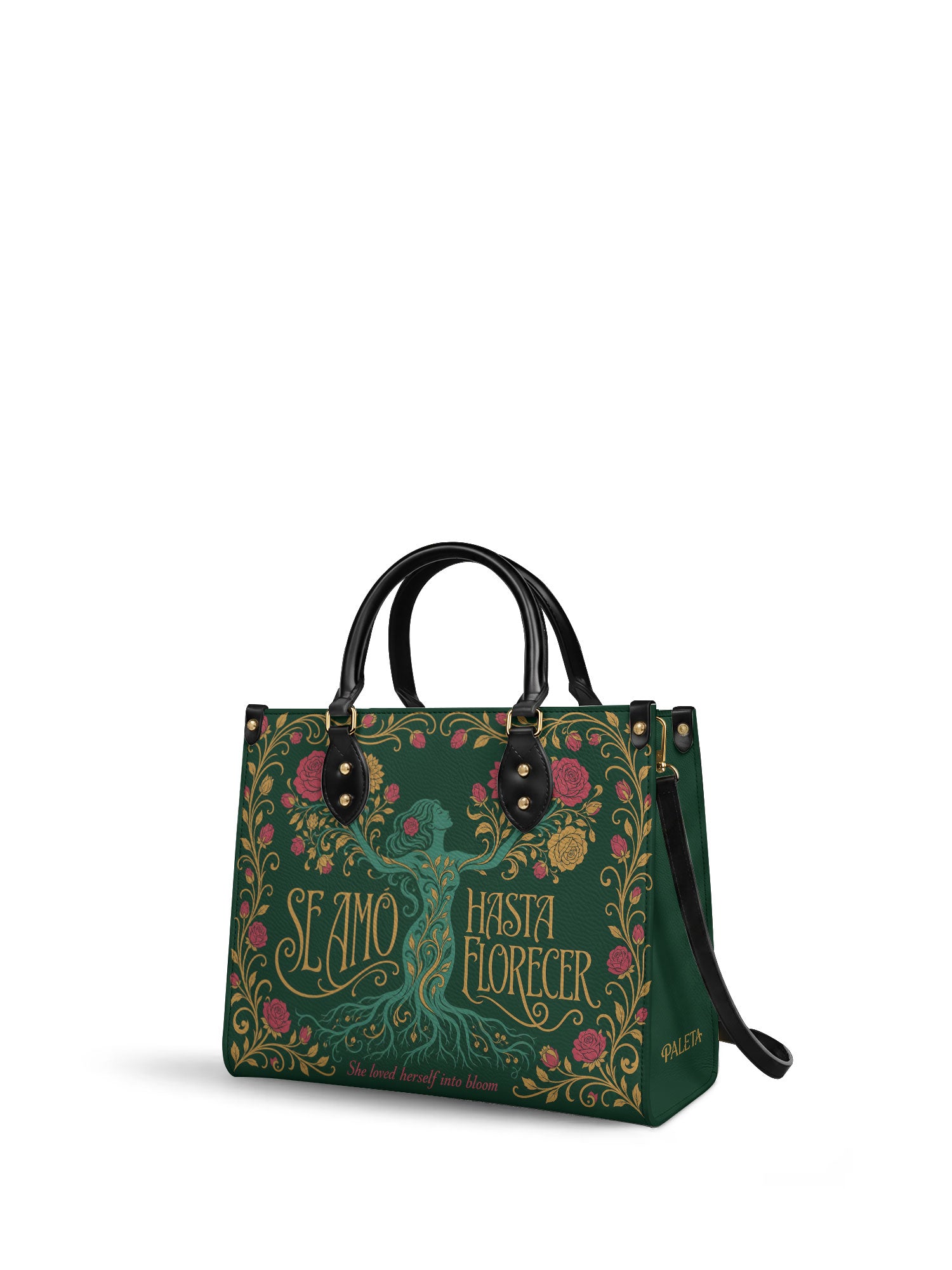 "Se amó hasta florecer" ver.3 Leather Handbag - side view | Paleta Bags