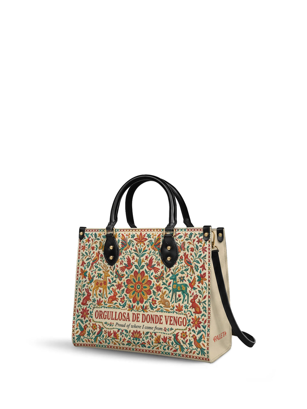 "Orgullosa de donde vengo" ver.2 Leather Handbag - side view | Paleta Bags