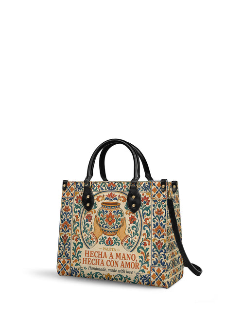 "Hecha a mano, hecha con amor" ver.2 Leather Handbag - side view