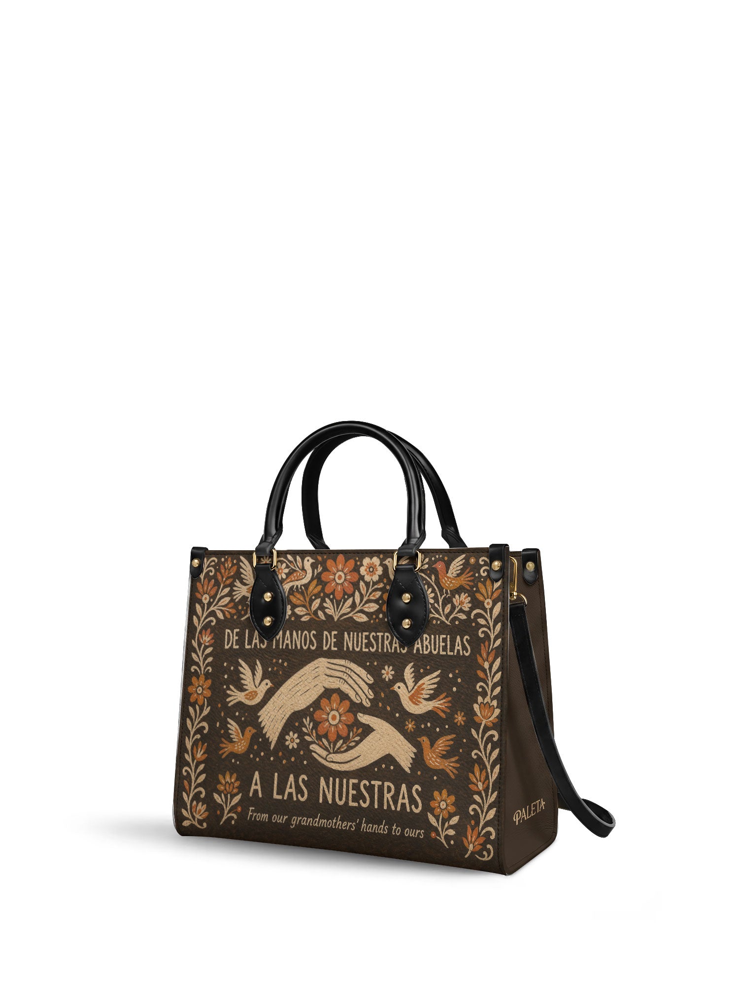"De las manos de nuestras abuelas a las nuestras" ver.2 Leather Handbag - side view | Paleta Bags