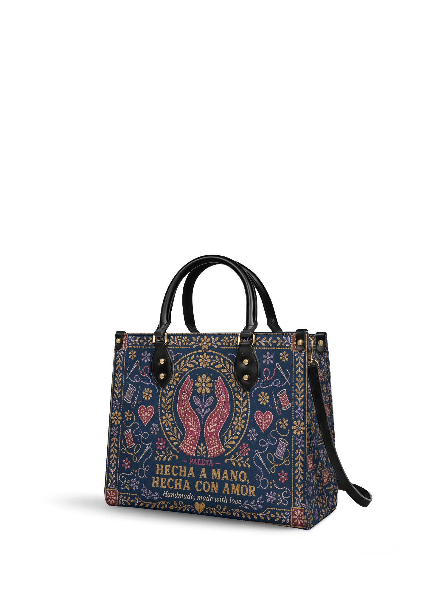 "Hecha a mano, hecha con amor" ver.4 Leather Handbag - side view