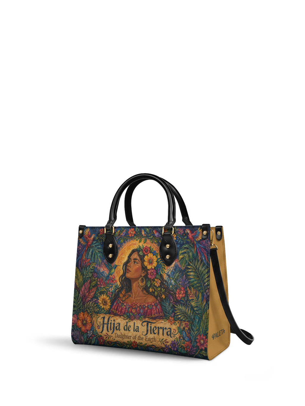 "Soy hija de la tierra" ver.4 Leather Handbag - side view | Paleta Bags