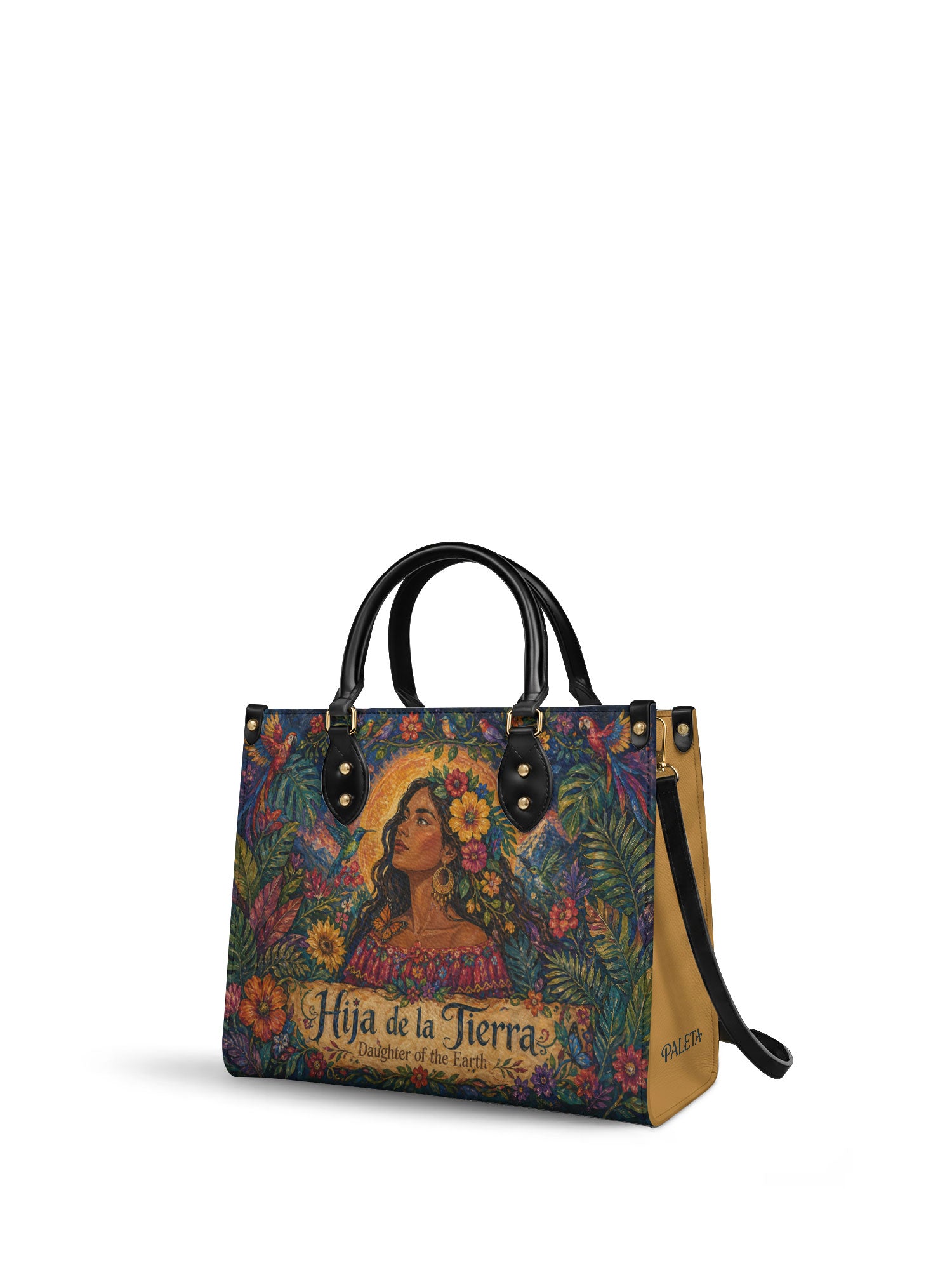 "Soy hija de la tierra" ver.4 Leather Handbag - side view | Paleta Bags