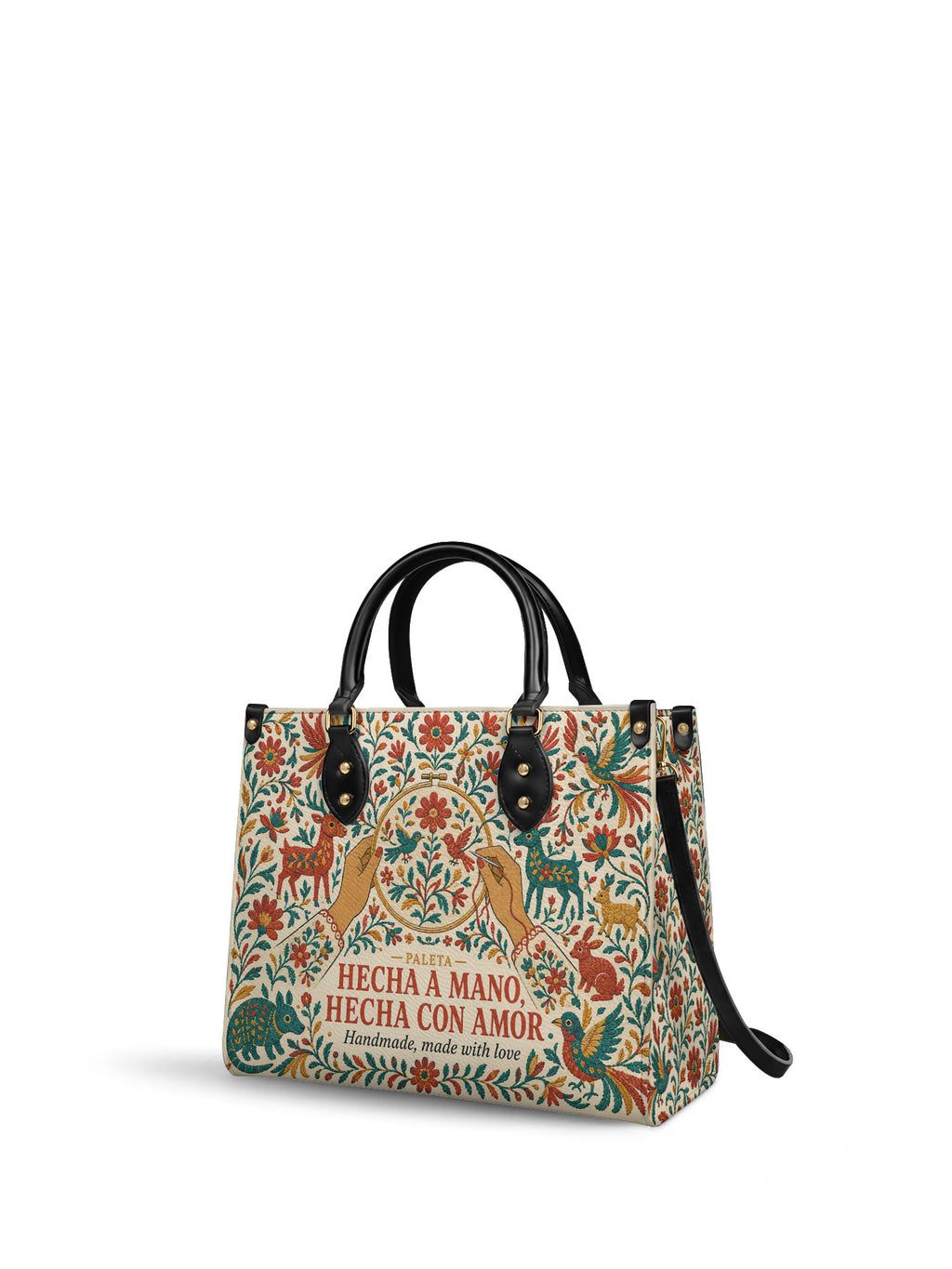 "Hecha a mano, hecha con amor" ver.1 Leather Handbag - side view
