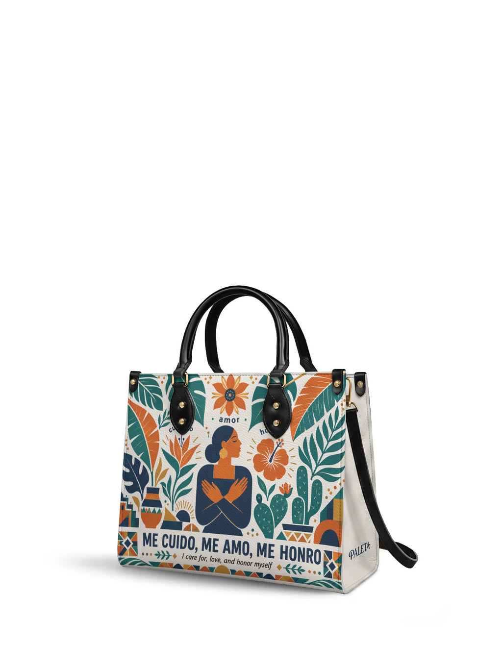 "Me cuido, me amo, me honro" ver.4 Leather Handbag - side view | Paleta Bags