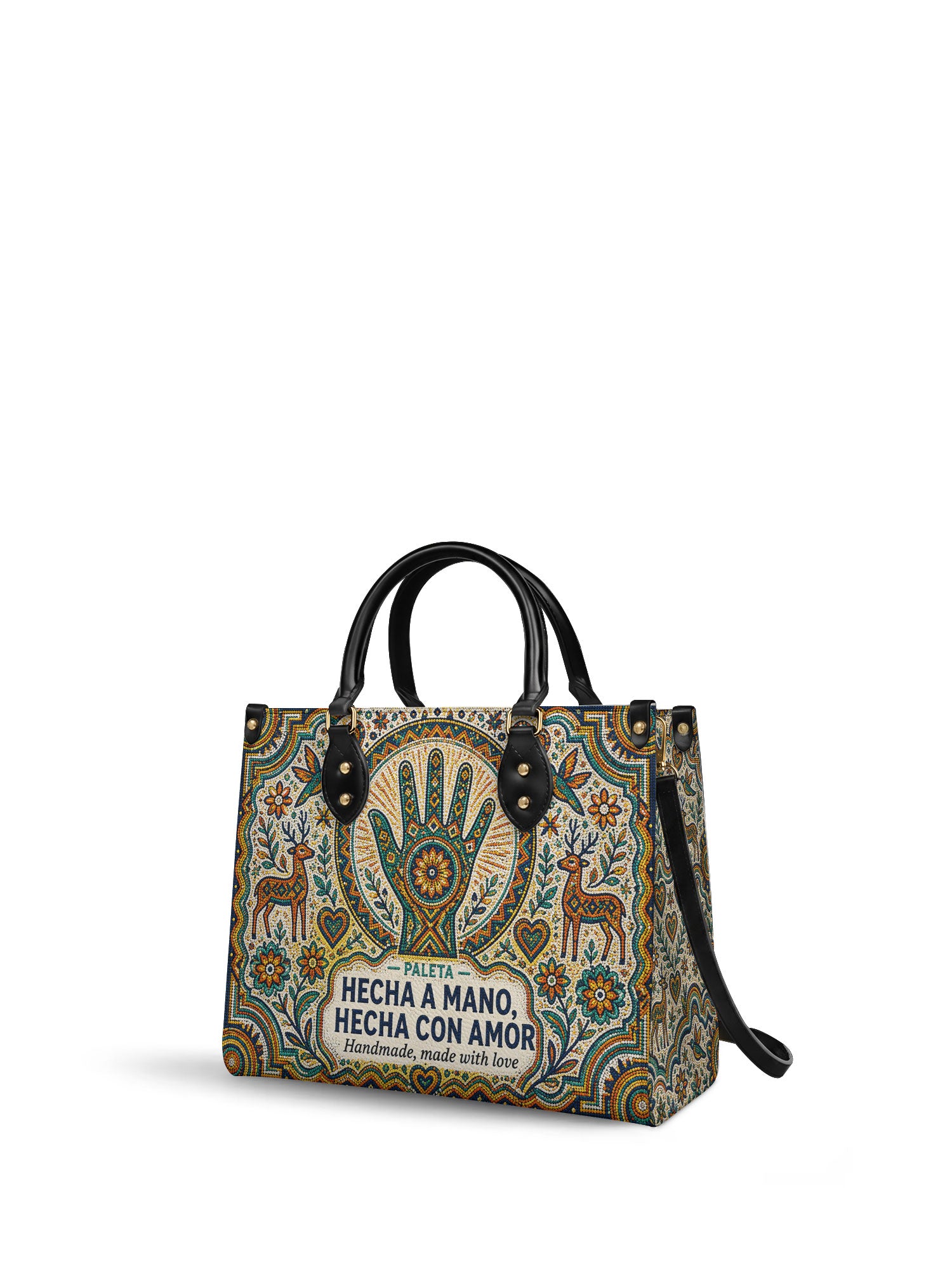 "Hecha a mano, hecha con amor" ver.3 Leather Handbag - side view