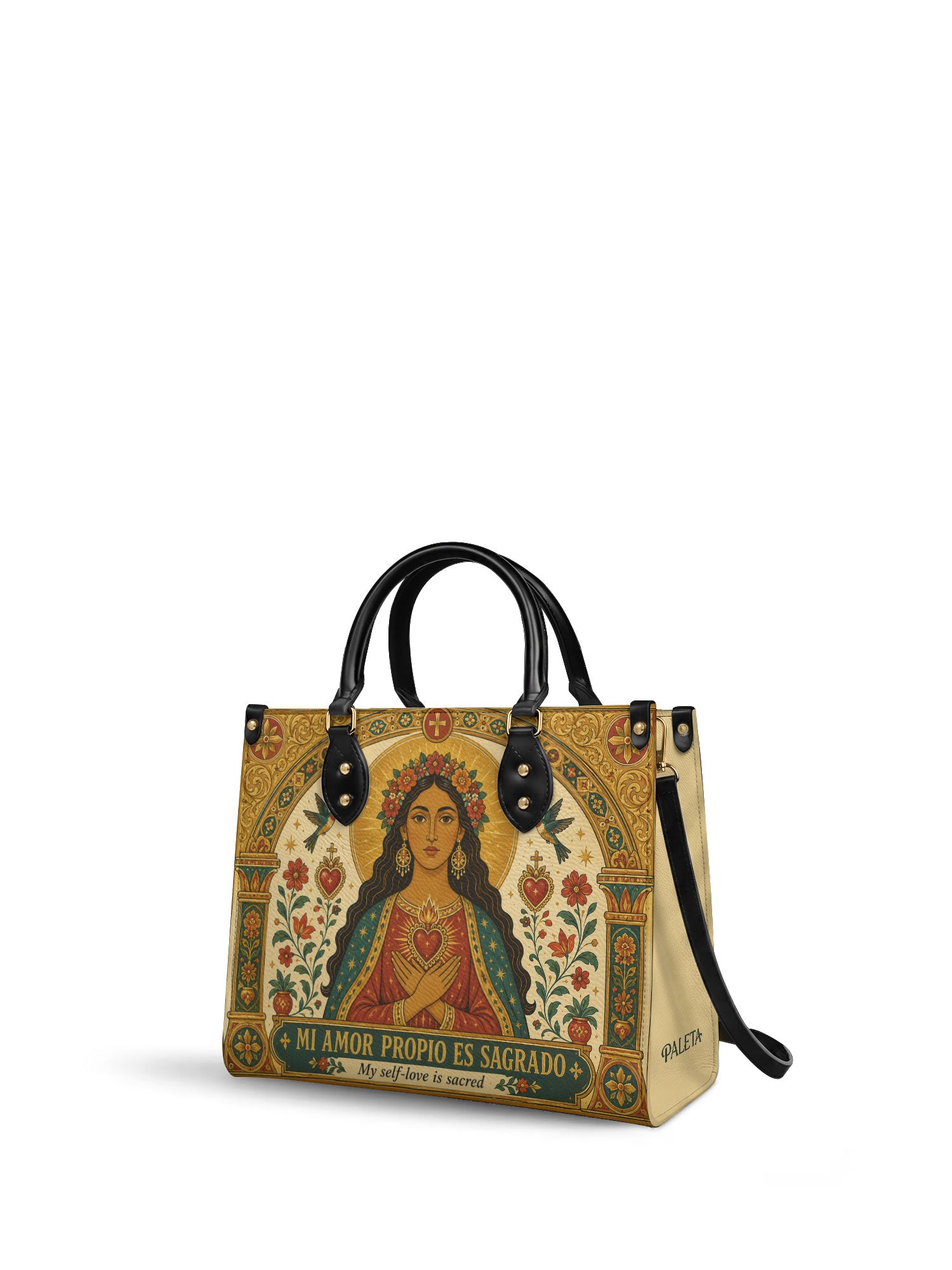 "Mi amor propio es sagrado" ver.2 Leather Handbag - side view | Paleta Bags