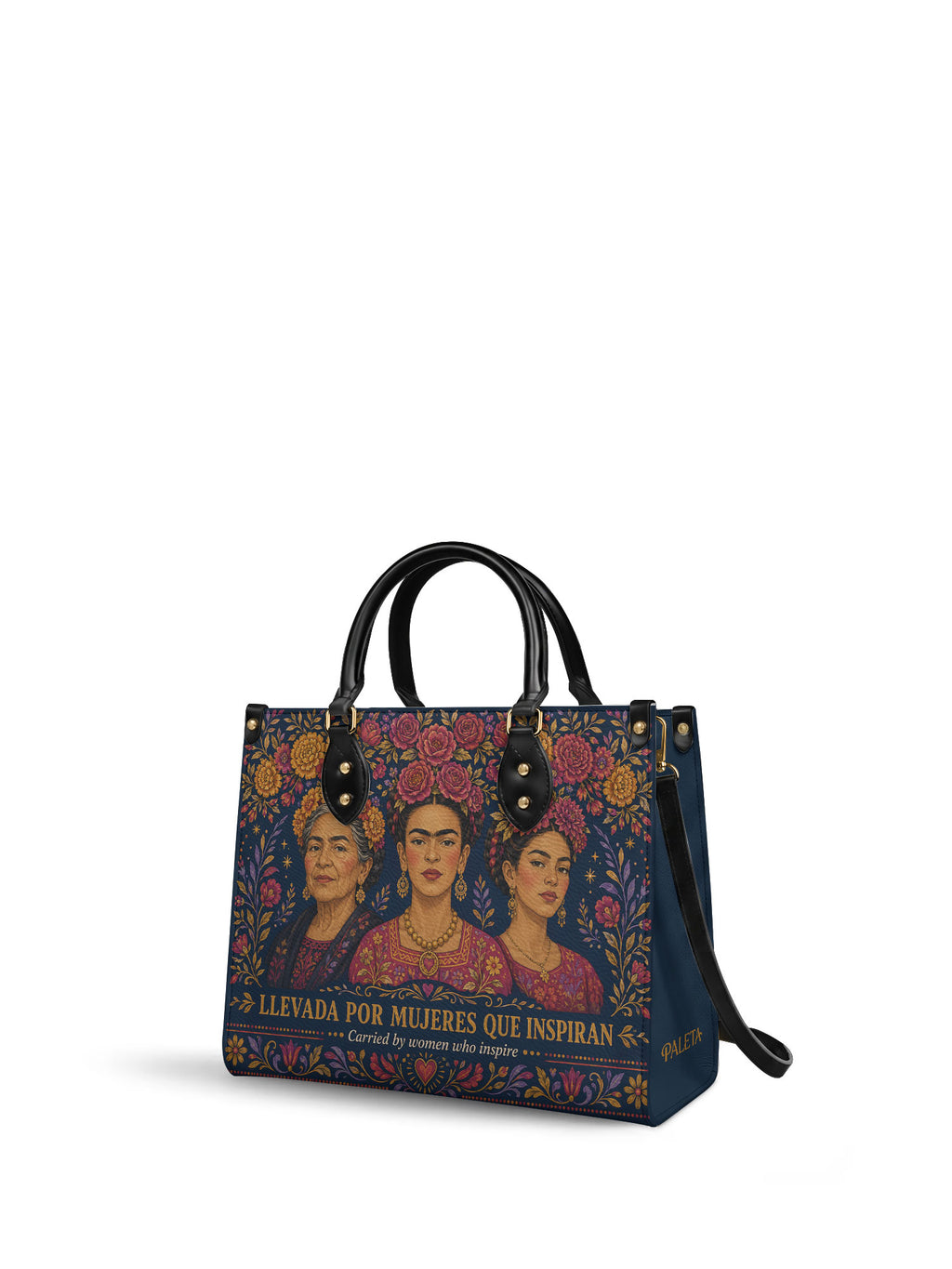 "Llevada por mujeres que inspiran" ver.2 Leather Handbag - side view | Paleta Bags