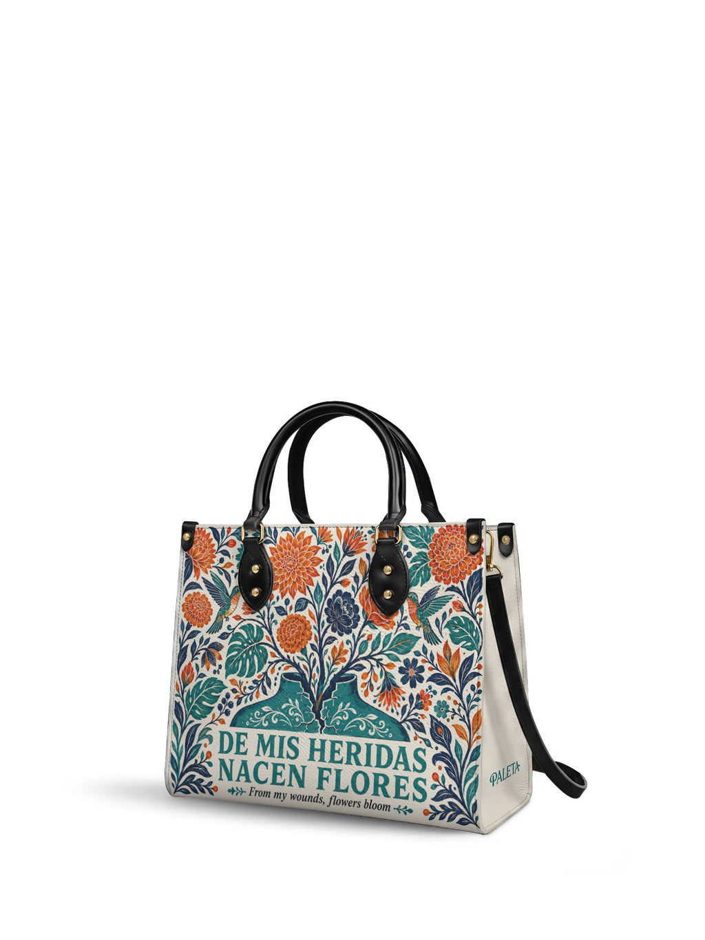 "De mis heridas nacen flores" ver.1 Leather Handbag - side view | Paleta Bags