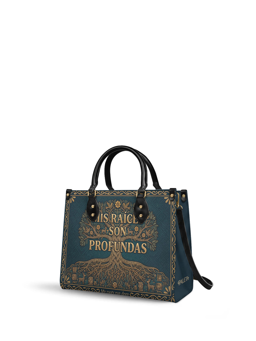 "Mis Raíces son Profundas" ver.2 Leather Handbag - side view | Paleta Bags