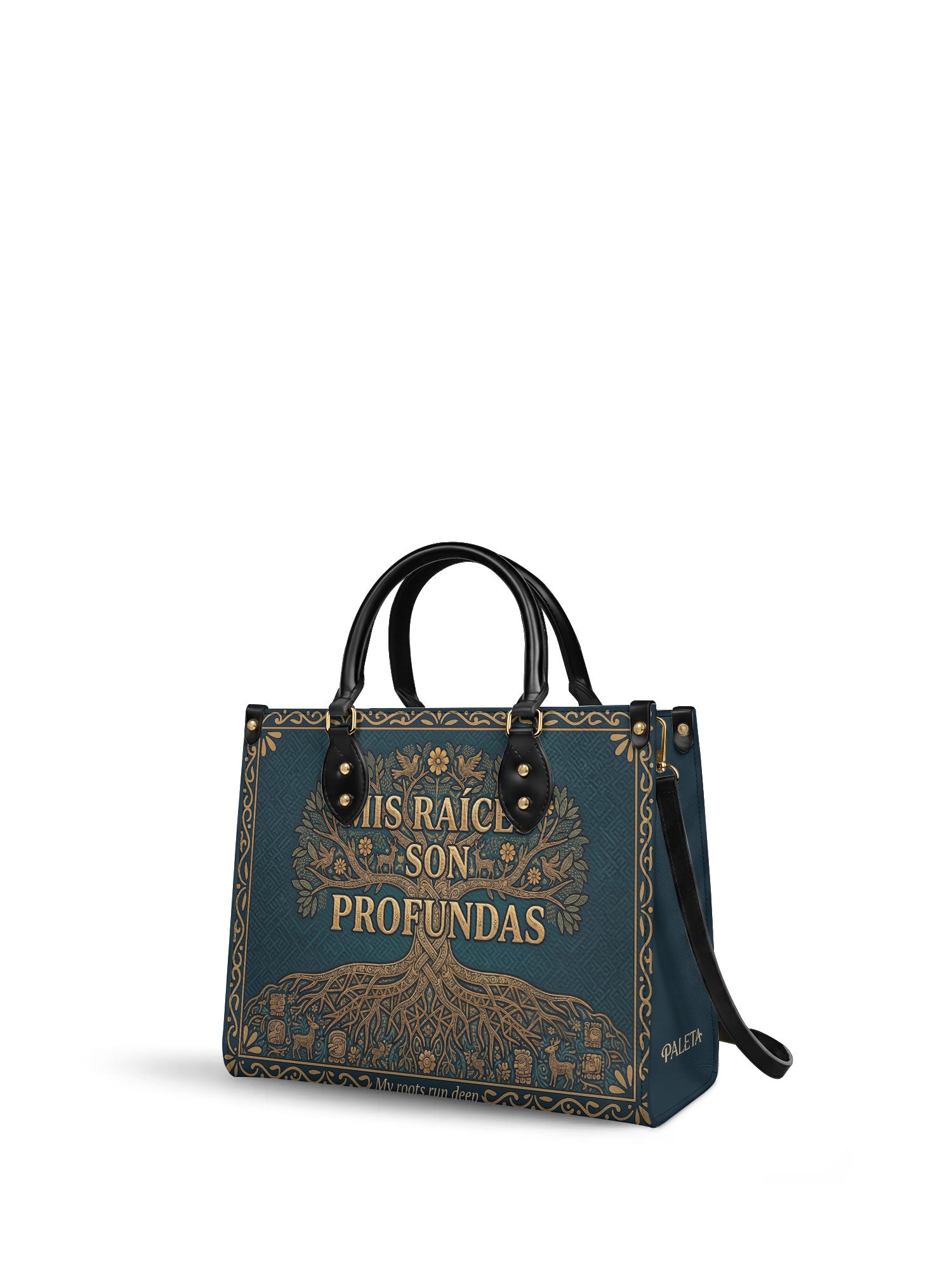 "Mis Raíces son Profundas" ver.2 Leather Handbag - side view | Paleta Bags