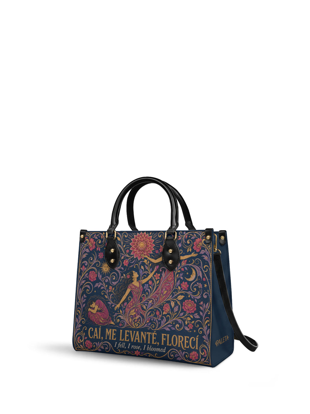 "Caí, me levanté, florecí" ver.5 Leather Handbag - side view | Paleta Bags