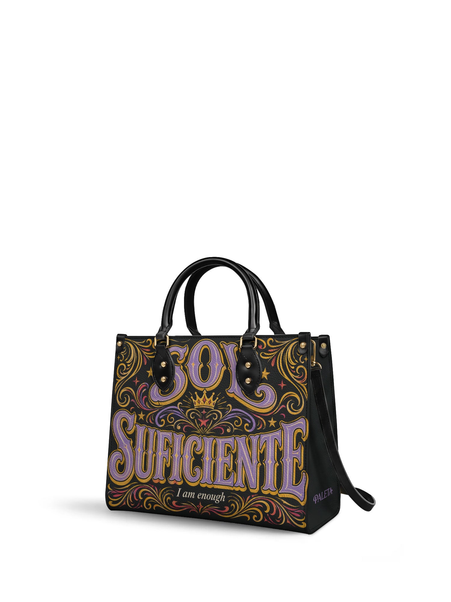 "Soy suficiente, tal y como soy" ver.2 Leather Handbag - side view | Paleta Bags